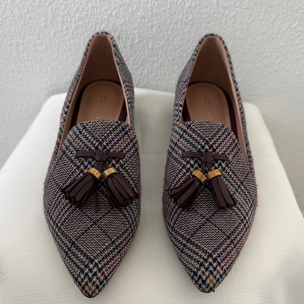 Cole Haan Women's Pointed Tassel Loafers in Plaid Brown